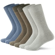INNERSY Mens Cotton Socks Casual Crew Socks Business Dress Socks for Men 6 Pairs (L, Light Gray/ Blue/ Brown)