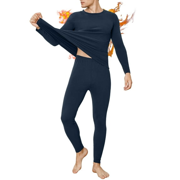 INNERSY Mens Thermal Underwear Sets Long Johns Soft Warm Long Underwear(M,Navy Blue)