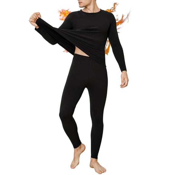 INNERSY Mens Thermal Underwear Sets Long Johns Soft Warm Long Underwear(XS,Black)