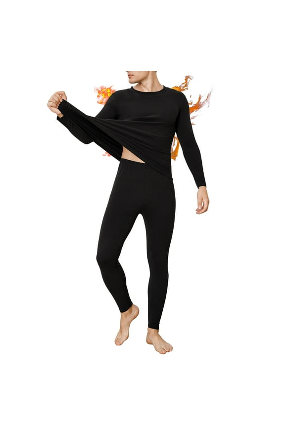 Mens Thermal Underwear Sets Long Johns Soft Warm Long Underwear(XS,Black)