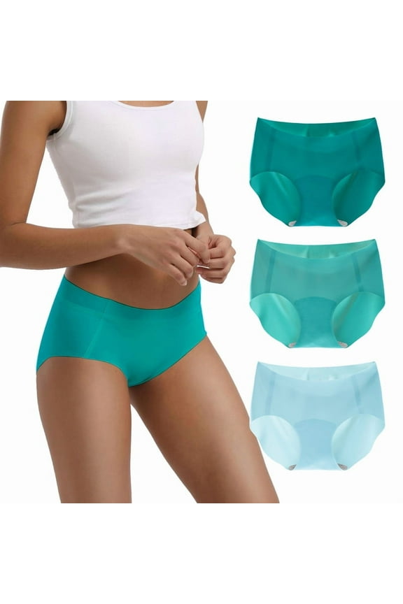 No Show Underwear for Women Seamless Hipster Soft No Panty Line 3-Pack(L,Ice Blue)