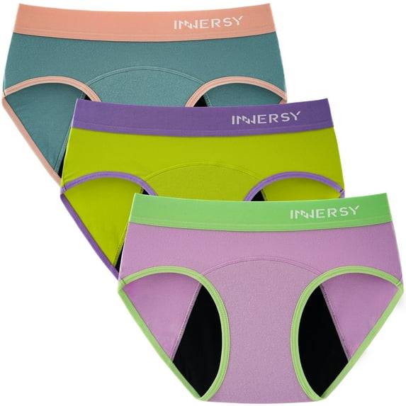 INNERSY Period Panties for Girls Cotton Menstrual Underwear for First Period Starter 3-Pack(12 - 14 Years,Bright)