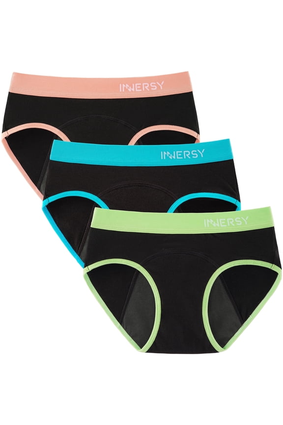 Period Panties for Girls Cotton Menstrual Underwear for First Period Starter 3-Pack (14-16 Years,Various Black)
