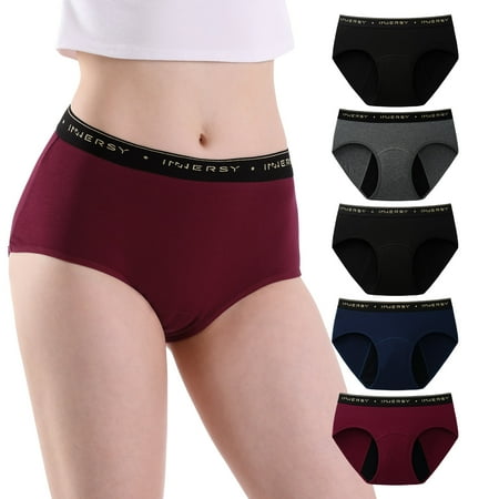 INNERSY Period Underwear High Waist Cotton Postpartum Womens Menstrual Panties 5 Pack(3XL,Vintage)