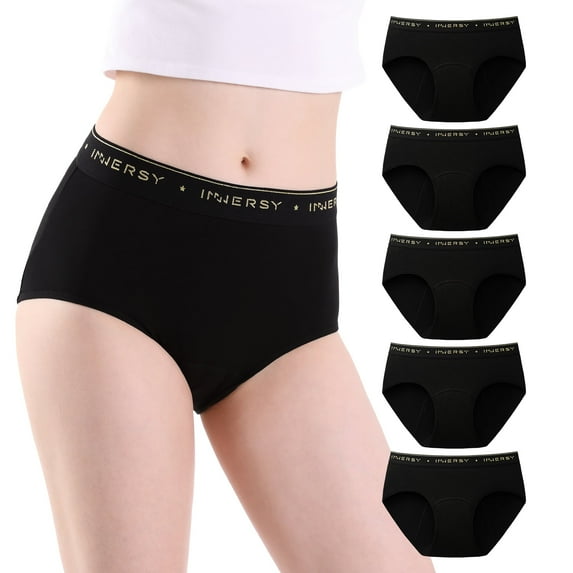 INNERSY Period Underwear High Waist Cotton Postpartum Womens Menstrual Panties 5 Pack(XL,Black)