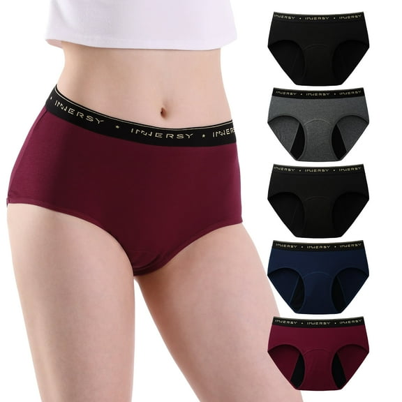 INNERSY Period Underwear High Waist Cotton Postpartum Womens Menstrual Panties 5 Pack(M,Vintage)