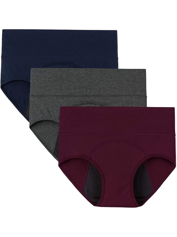 Period Underwear for Women High Waisted Postpartum Maternity Briefs 3-Pack(M,Burgundy/Navy/Grey)