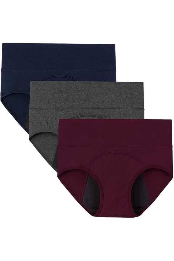 Period Underwear for Women High Waisted Postpartum Maternity Briefs 3-Pack(M,Burgundy/Navy/Grey)