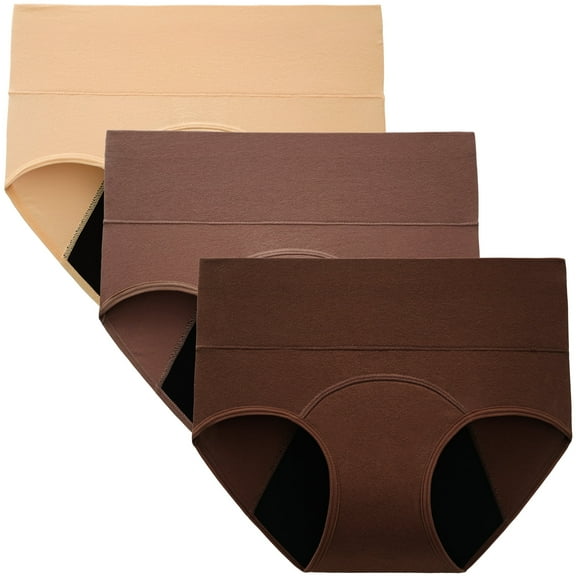 INNERSY Period Underwear for Women High Waisted Postpartum Maternity Panties 3-Pack(L,Khaki)