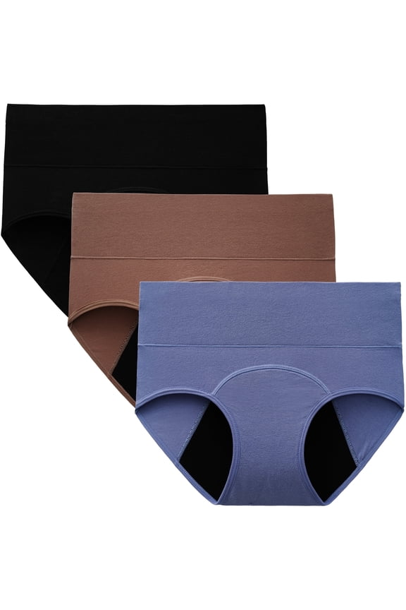 Period Underwear for Women High Waisted Postpartum Maternity Panties 3-Pack(2XL,Black/Blue/Khaki)