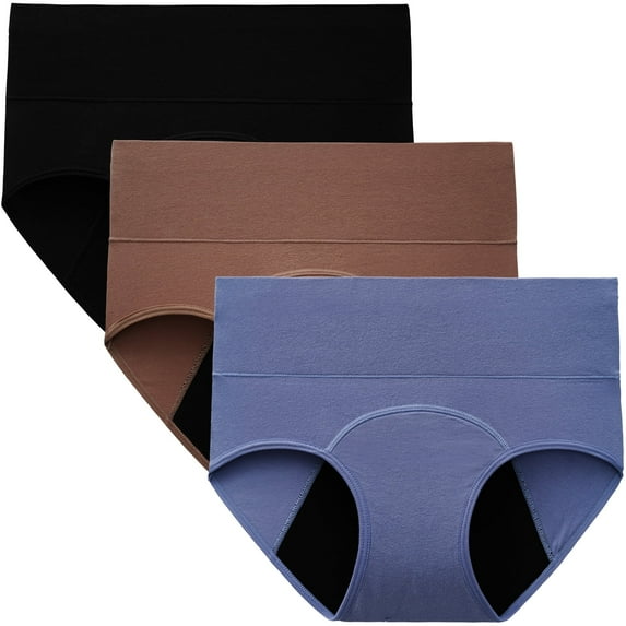 INNERSY Period Underwear for Women High Waisted Postpartum Maternity Panties 3-Pack(L,Black/Blue/Khaki)