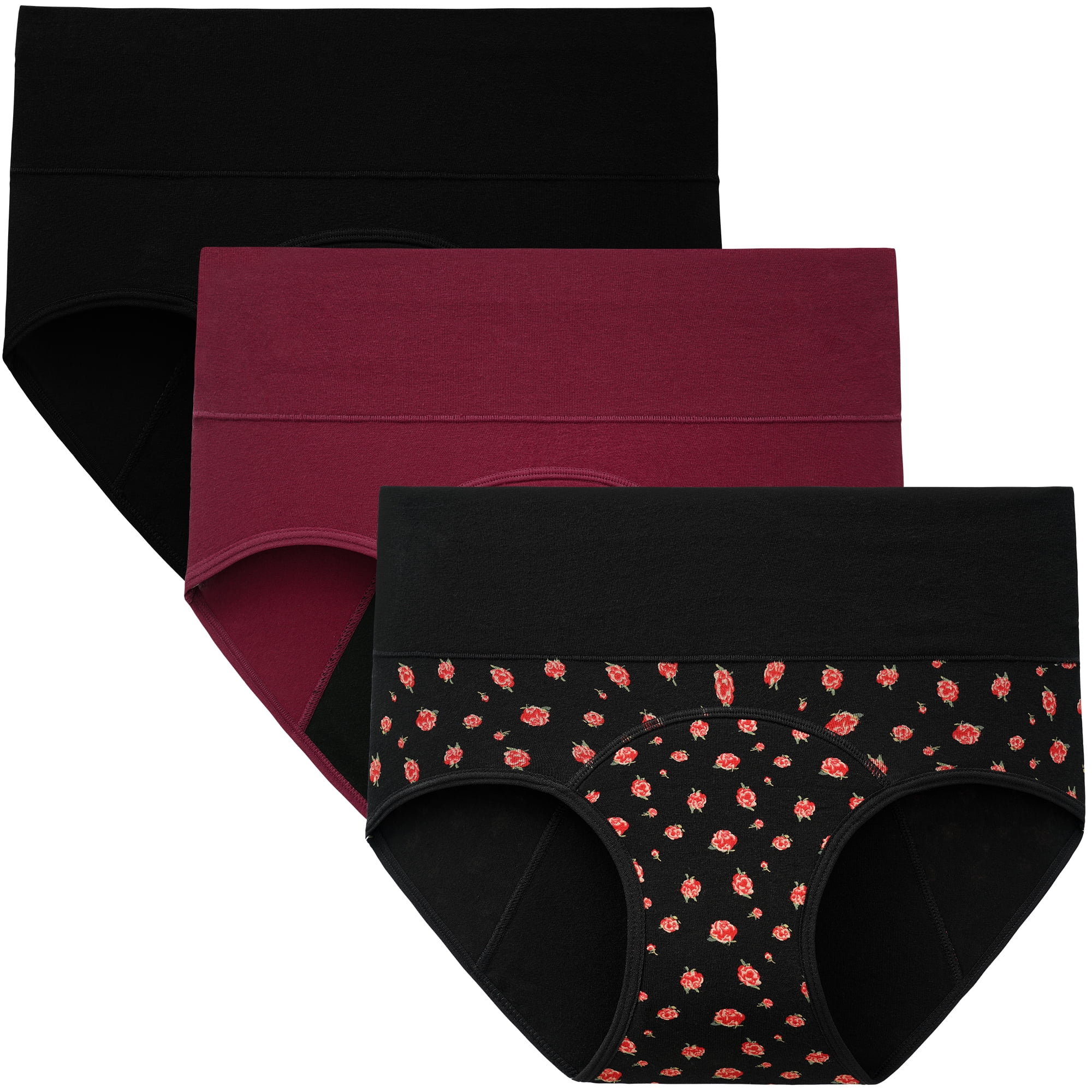  PULIOU Period Underwear For Women Menstrual Panties Teens  High Waisted Cotton Postpartum 3 Pack XS
