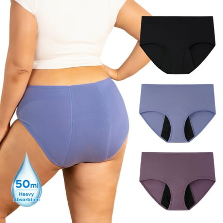 INNERSY Plus Size Period Underwear for Women Heavy Flow Cotton Menstrual Panties 3-Pack(3XL,Twilight)