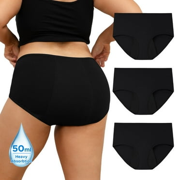 INNERSY Plus Size Period Underwear for Women Heavy Flow Cotton Menstrual Panties 3-Pack(5XL,Black)