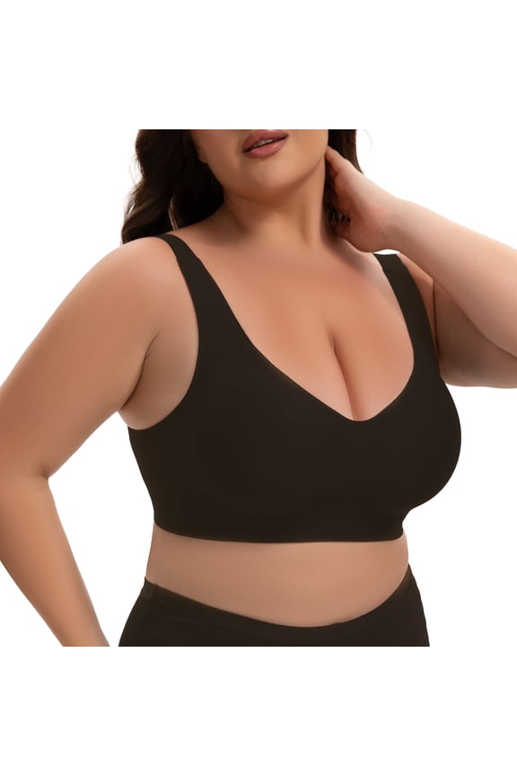 Plus Size Seamless Wireless Bra for Women Full Coverage No Underwire Everyday Bralette(2XL,Black)