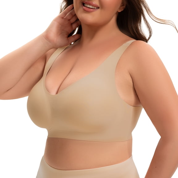 INNERSY Plus Size Seamless Wireless Bra for Women Full Coverage No Underwire Everyday Bralette(2XL,Nude)