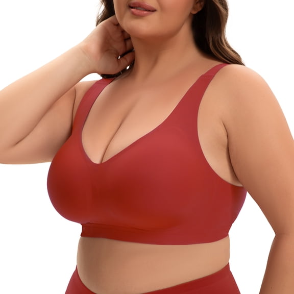 INNERSY Plus Size Seamless Wireless Bra for Women Full Coverage No Underwire Everyday Bralette(2XL,Red)