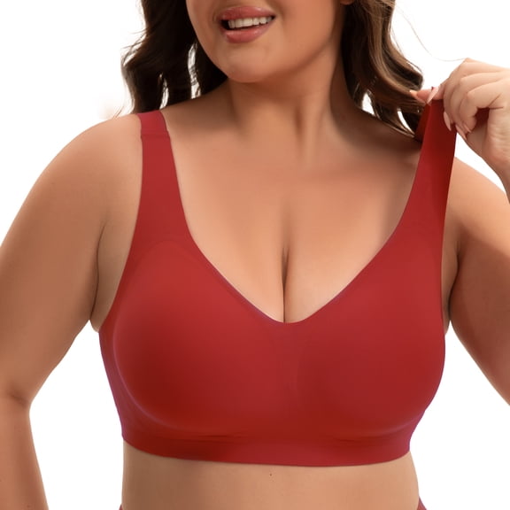 INNERSY Plus Size Seamless Wireless Bra for Women Full Coverage No Underwire Everyday Bralette(3XL,Red)