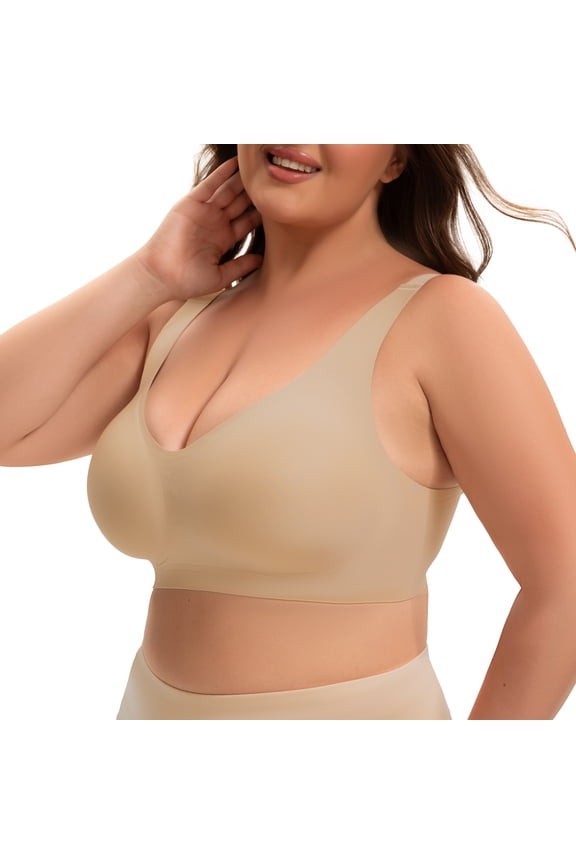 Plus Size Seamless Wireless Bra for Women Full Coverage No Underwire Everyday Bralette(4XL,Nude)