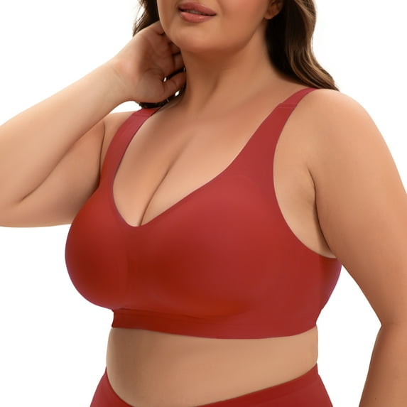INNERSY Plus Size Seamless Wireless Bra for Women Full Coverage No Underwire Everyday Bralette(XL,Red)
