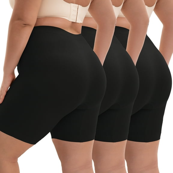 INNERSY Plus Size Slip Shorts for Women Stretchy High Waist Boyshorts Underwear 3 Pack(3XL,Black)