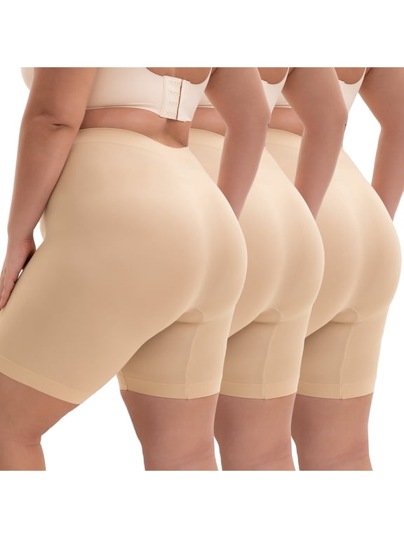 Plus Size Slip Shorts for Women Stretchy High Waist Boyshorts Underwear 3 Pack(4XL,Nude)