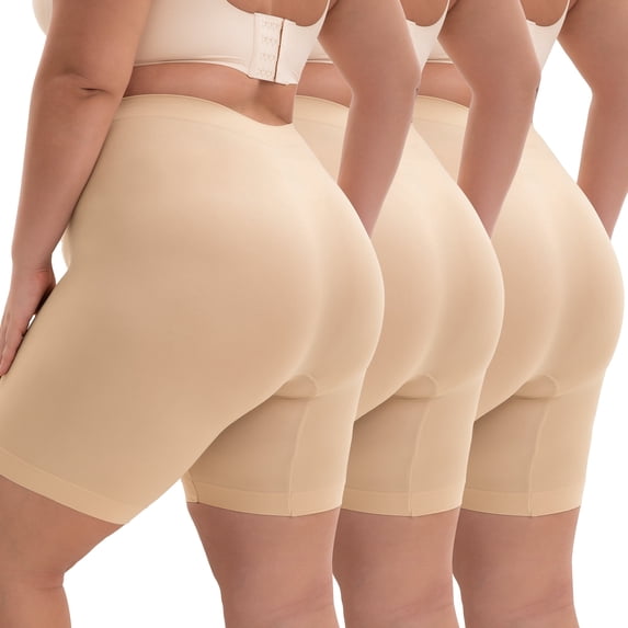 INNERSY Plus Size Slip Shorts for Women Stretchy High Waist Boyshorts Underwear 3 Pack(XL,Nude)
