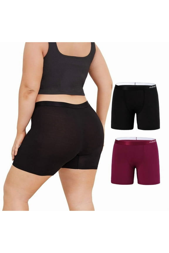 Plus Size Womens Boxer Briefs Modal 5" Red Boxer Shorts High-Waisted Underwear 2 Pack(5XL,Night Red)