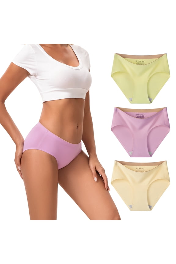Seamless Cotton Underwear for Women Semi Coverage Bikini Hipster Panties 3 Pack(L,Light)