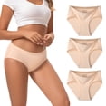 thumbnail image 1 of INNERSY Seamless Cotton Underwear for Women Semi Coverage Bikini Hipster Panties 3 Pack(XL,Nude), 1 of 8