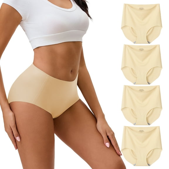 INNERSY Seamless High Waist Briefs Underwear for Women Soft No Show Panties 4 Pack(L,Nude)