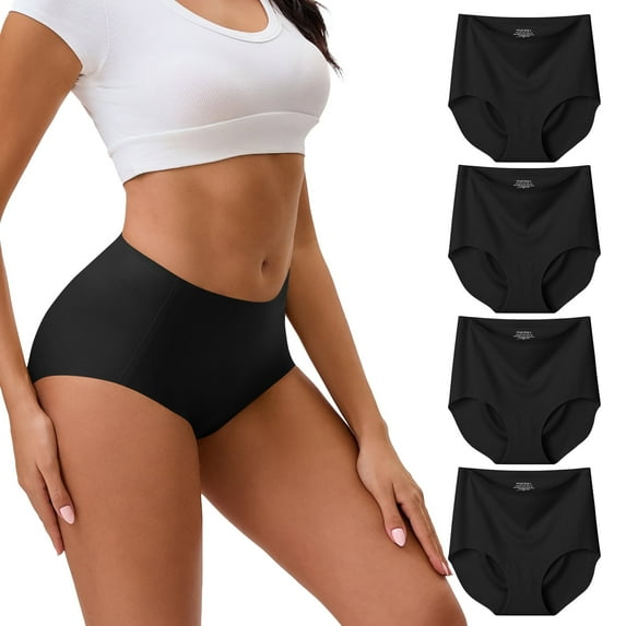 INNERSY Seamless High Waist Briefs Underwear for Women Soft No Show Panties 4 Pack(XL,Black)