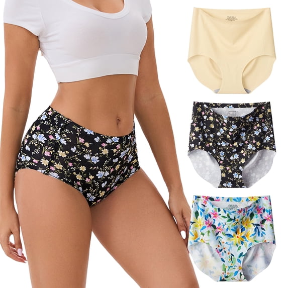 INNERSY Seamless High Waisted Underwear for Women No Show Stretch Panties Briefs 3 Pack(S,Spring)