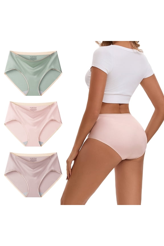 Seamless Silky Underwear for Women No Show Hipster Panties 3 Pack(L,Soft Trio)