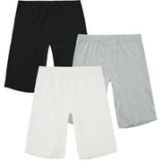 INNERSY Slip Shorts for Under Dresses Teen Girls Panties Cotton Underwear Dance Shorts Bike Shorts Pack of 3 (L, Black/White/Gray)