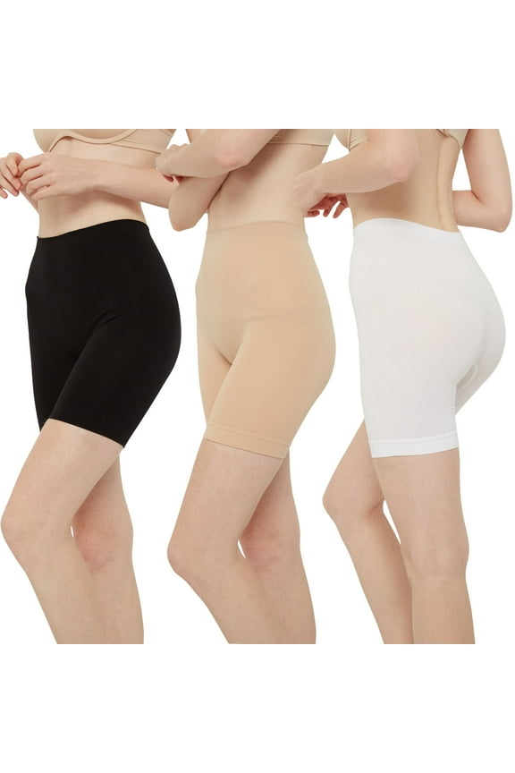 Slip Shorts for Women High Waisted Under Dresses Summer Shorts 3 Pack (M, Black/Nude/White)