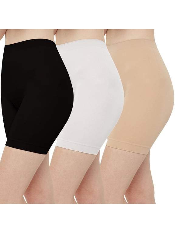 Slip Shorts for Women High Waisted Under Dresses Summer Shorts 3 Pack (XL, Black/Nude/White)