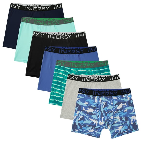 INNERSY Teen Boys' Cotton Underwear Colorful Boxer Briefs Age 8-16 Kids for A Week(L,Sea World)