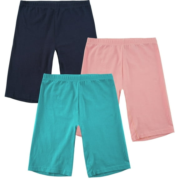 INNERSY Teen Girl's Cotton Slip Shorts for Under Dresses Breathable Boxer Panties 3-Pack (10-12 Years,Pink/Green/Blue)