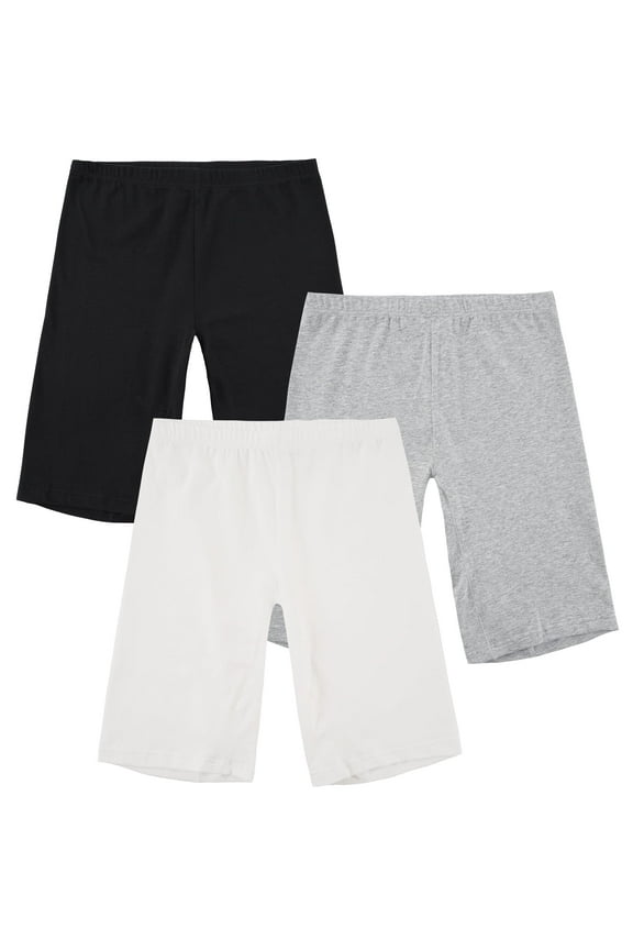 Teen Girl's Cotton Slip Shorts for Under Dresses Breathable Boxer Panties 3-Pack (12-14 Years,Black/White/Gray)