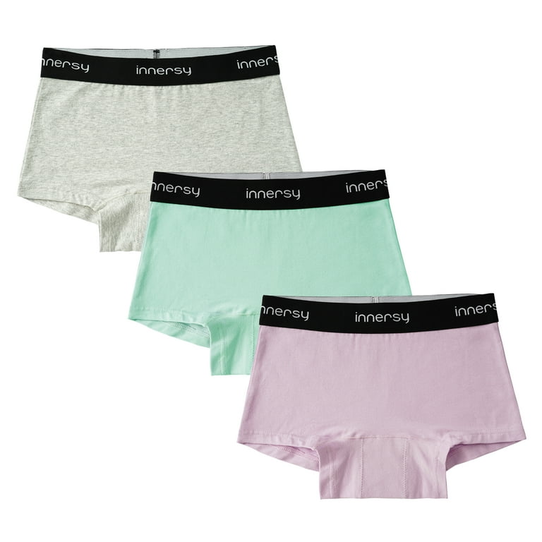 INNERSY Teen Girls' Period Underwear Soft Cotton Boyshorts for First Period  3-Pack(L(12-14 yrs),Brights)