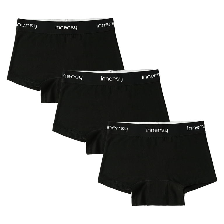 INNERSY Teen Girls' Period Underwear Soft Cotton Boyshorts for First Period  3-Pack(XL(14-16 yrs),Black) 