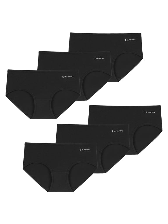 Teen Girls Underwear Cotton Briefs Black Girls Panties 6 Pack(12-14years,Black with logo)