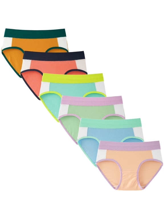Teen Underwear Soft Cotton Girls Panties Briefs High Waisted Underwear 6 Pack (12-14 Years, Contrasting Collage)