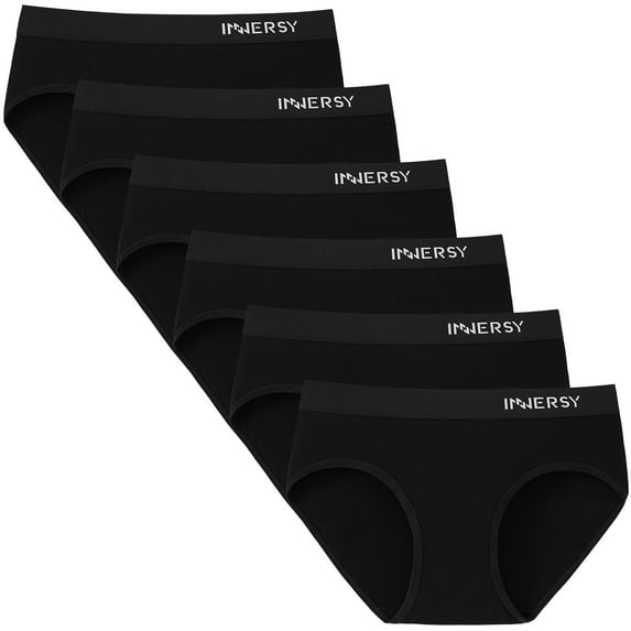 INNERSY Underwear for Teen Girls Soft Cotton Briefs Mid- Rise Panties 6-Pack(14-16 Years,Black)