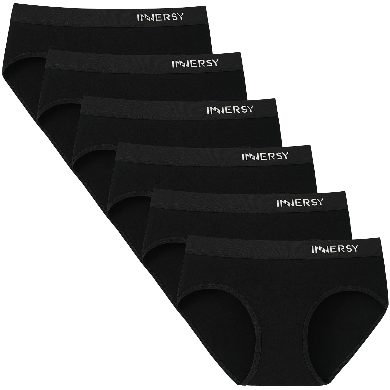 INNERSY Girls Underwear Cotton Briefs Panties for Teens 6-Pack (L(12-14  yrs), Black)