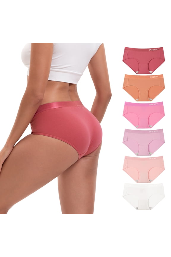 Underwear for Women Cotton Hipster Panties Sport Underwear 6-Pack(L,Rosy Dawn)