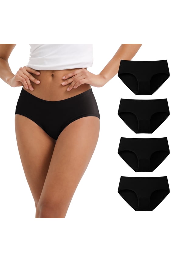 Underwear for Women Cotton Hipster Breathable Panties 4 Pack (L,Black)