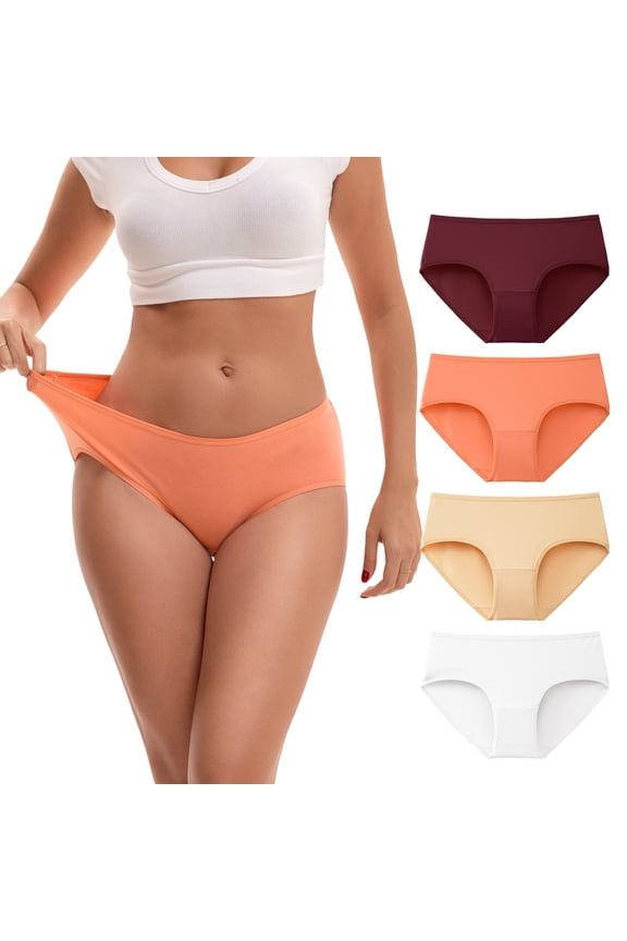 Underwear for Women Cotton Hipster Breathable Panties 4 Pack(L,Red Spice)