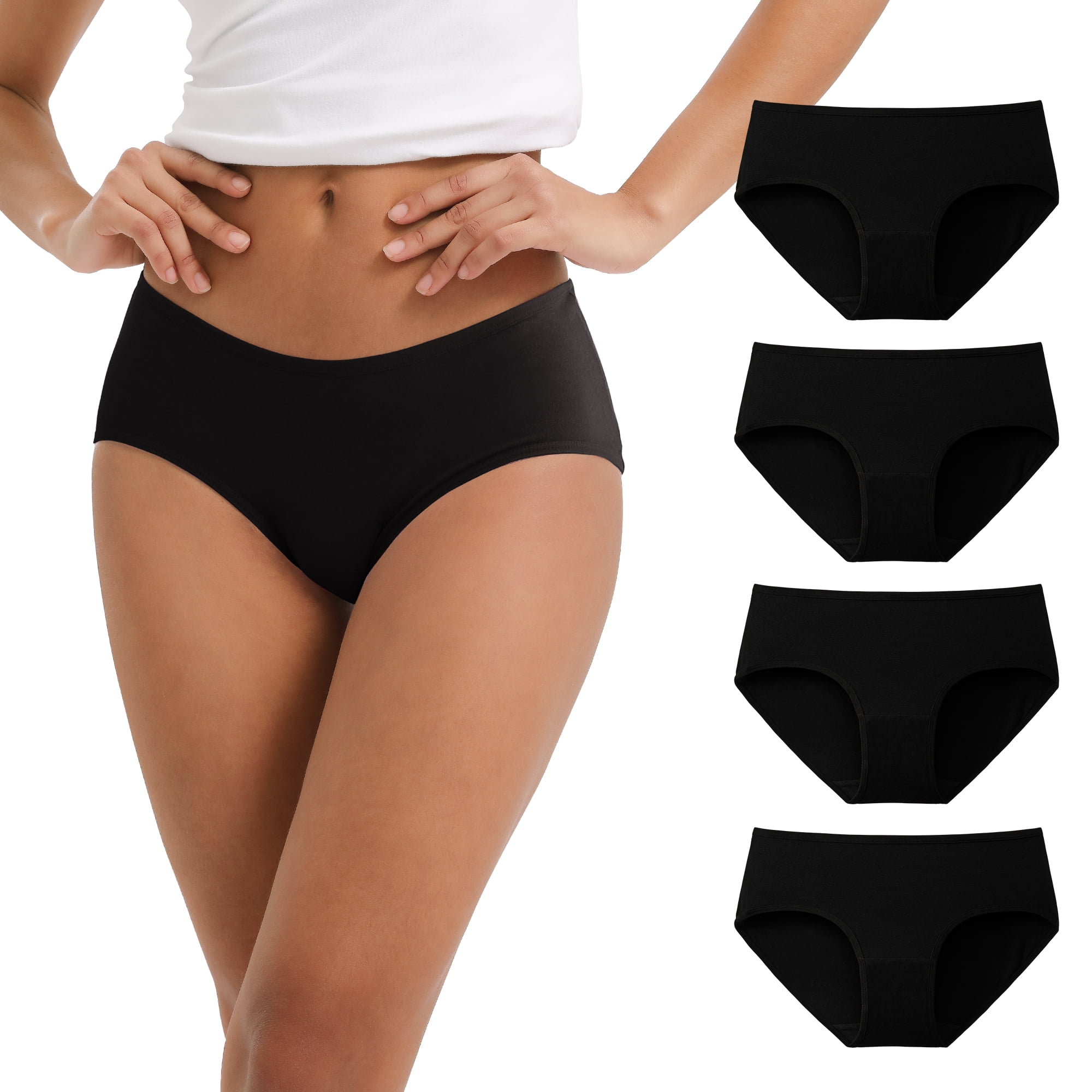 INNERSY Women's Cotton Hipster Underwear, Spandex, Breathable Panties, 4 Pack (M,Black